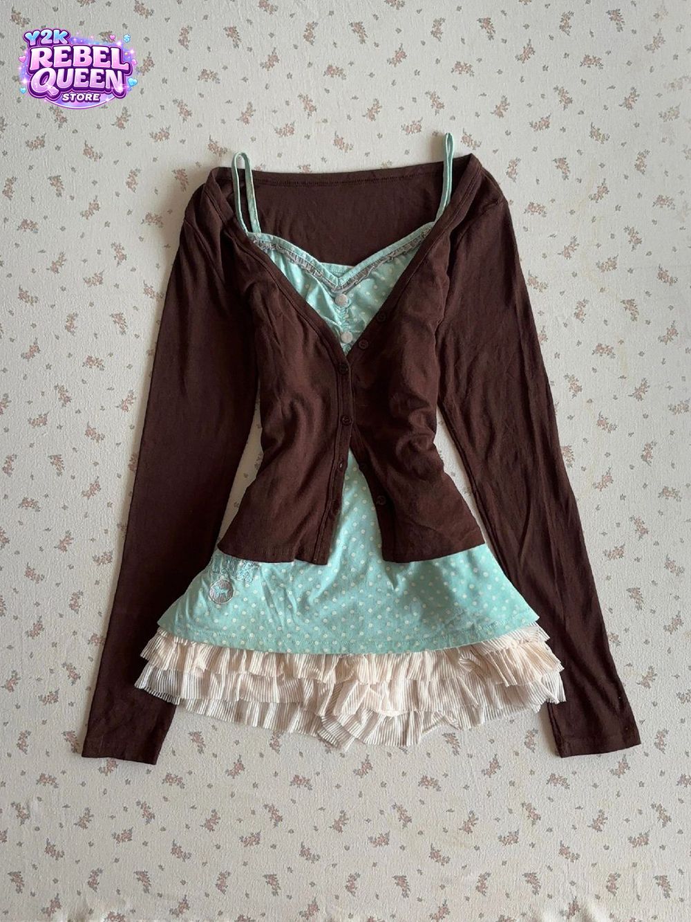 Elastic Lace Trim - Vintage Y2K Coquette Askılı Elbise Takımı