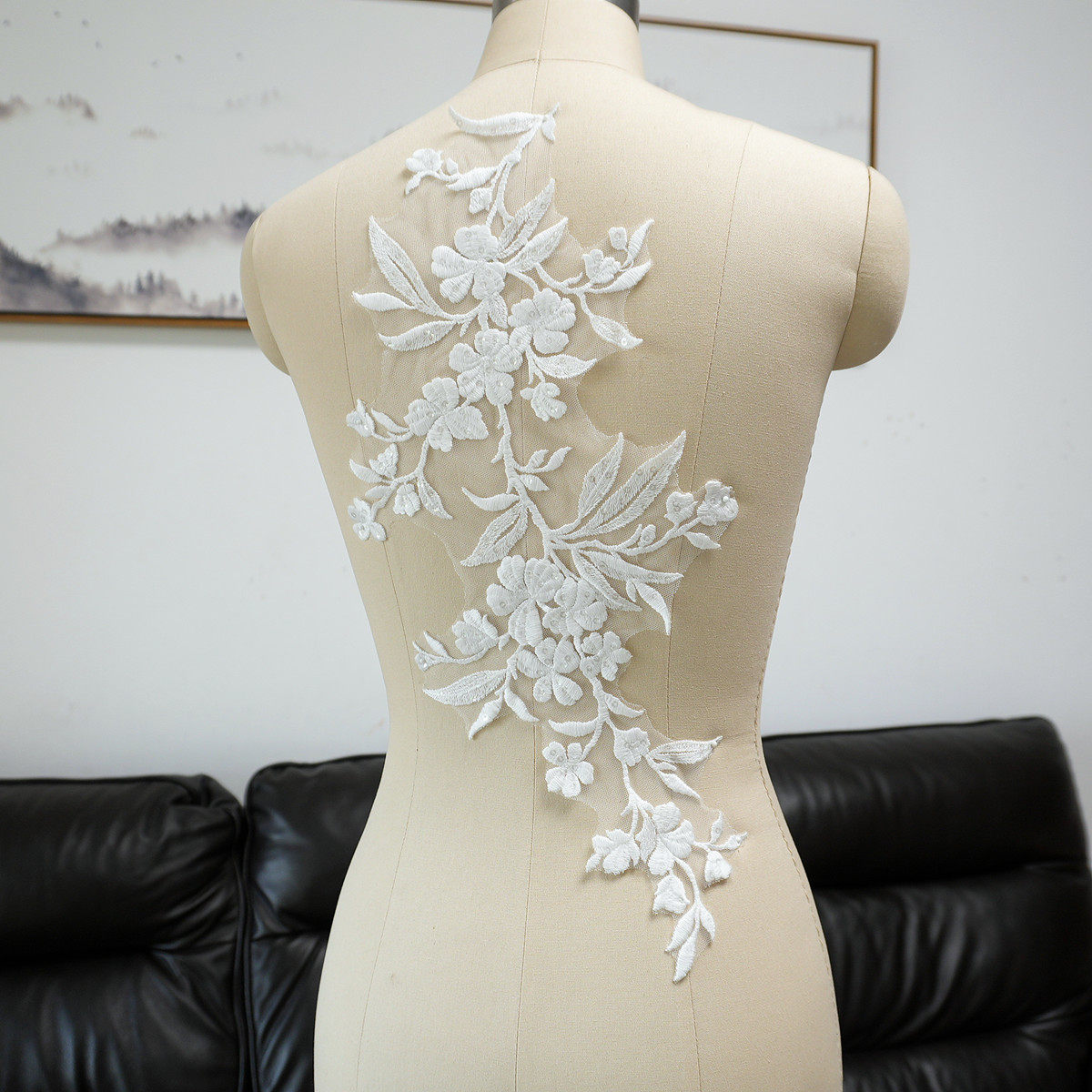 Craft Embellishments - Beyaz Çiçekli Yaprak Pullu Aplike Yamalar